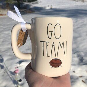 NWT Rae Dunn Peanuts Snoopy Football Mug "Go Team" Blue Interior